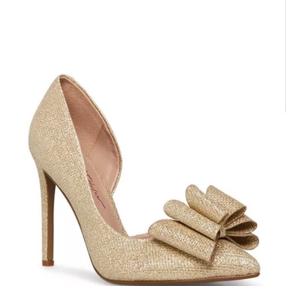 Betsey Johnson Gold High Heel Pumps with Bow - Picture 1 of 10